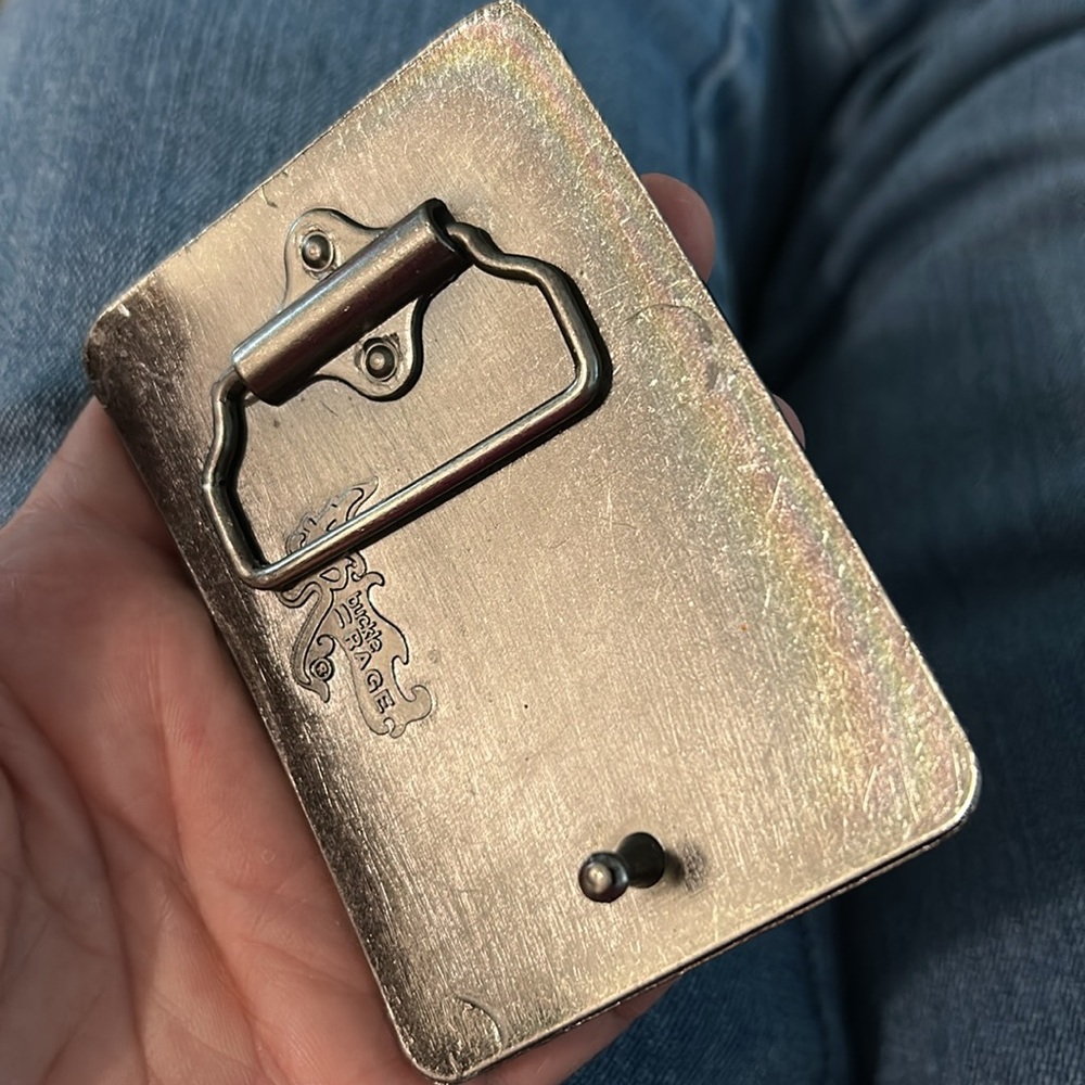 License plate belt buckle NEW artisan made blue white buckle R3 one of a kind - Picture 6 of 10